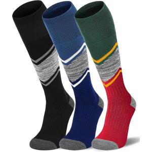 FITRELL 2/3 Pack Merino Wool Ski Socks for Snowboarding, Full Cushioned Winter Thermal Knee-high Warm Socks for Men and Women(Black+blue+christmas Match)