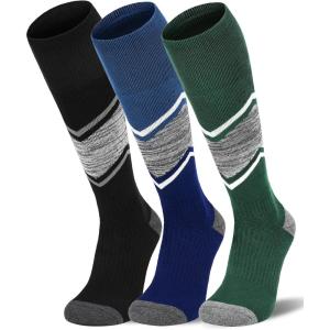 FITRELL 2/3 Pack Merino Wool Ski Socks for Snowboarding, Full Cushioned Winter Thermal Knee-high Warm Socks for Men and Women(Black+forest Green+blue)