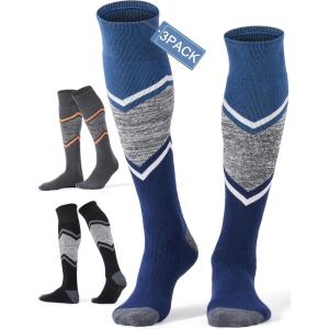 FITRELL 2/3 Pack Merino Wool Ski Socks for Snowboarding, Full Cushioned Winter Thermal Knee-high Warm Socks for Men and Women(Black+orange+blue)