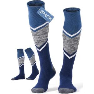 FITRELL 2/3 Pack Merino Wool Ski Socks for Snowboarding, Full Cushioned Winter Thermal Knee-high Warm Socks for Men and Women(Blue)