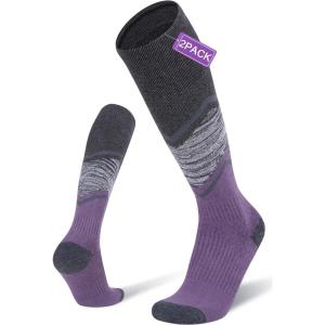 FITRELL 2/3 Pack Merino Wool Ski Socks for Snowboarding, Full Cushioned Winter Thermal Knee-high Warm Socks for Men and Women(Purple)