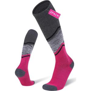 FITRELL 2/3 Pack Merino Wool Ski Socks for Snowboarding, Full Cushioned Winter Thermal Knee-high Warm Socks for Men and Women(Rose Red)