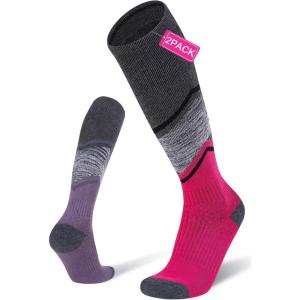 FITRELL 2/3 Pack Merino Wool Ski Socks for Snowboarding, Full Cushioned Winter Thermal Knee-high Warm Socks for Men and Women(Rose Red+purple)