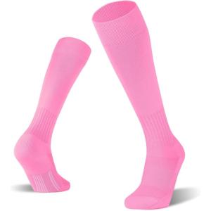FITRELL 2/3 Pack Soccer Socks Baseball Softball For Youth Kids Boys Girls, Over-The-Calf Football Socks for Adult Men Women(Pink*2)