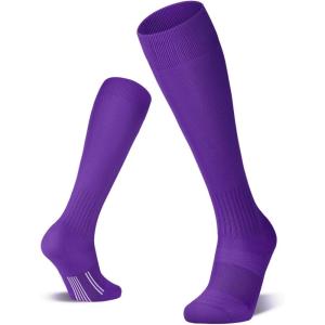 FITRELL 2/3 Pack Soccer Socks Baseball Softball For Youth Kids Boys Girls, Over-The-Calf Football Socks for Adult Men Women(Purple*2)