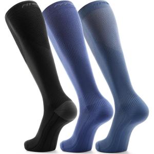 FITRELL 3 Pairs Compression Socks for Women and Men 20-30mmHg-Circulation Support Socks(Black+light Blue+dark Blue)