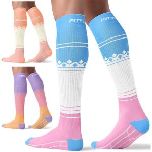 FITRELL 3 Pairs Compression Socks for Women and Men 20-30mmHg-Circulation Support Socks(Bliss Cream)
