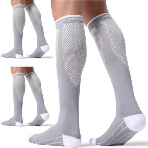 FITRELL 3 Pairs Compression Socks for Women and Men 20-30mmHg-Circulation Support Socks(Grey)