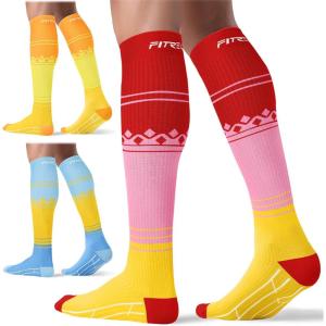 FITRELL 3 Pairs Compression Socks for Women and Men 20-30mmHg-Circulation Support Socks(Popsicle)