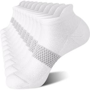 FITRELL 5-6 Pairs Ankle Running Socks for Women Athletic Cushioned Low Cut Tab Sports Socks(6 Pairs All White)