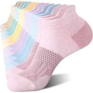 FITRELL 5-6 Pairs Ankle Running Socks for Women Athletic Cushioned Low Cut Tab Sports Socks(6 Pairs Macaron)