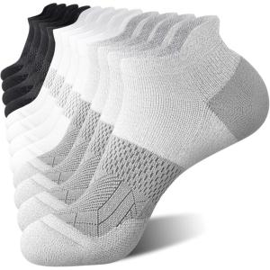 FITRELL 5-6 Pairs Ankle Running Socks for Women Athletic Cushioned Low Cut Tab Sports Socks(6 Pairs White/Black/Grey)