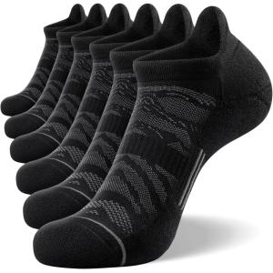 FITRELL 6 Pack Men’s Ankle Running Socks Low Cut Cushioned Athletic Sports Socks 7-9/9-12/12-15(Black+grey)