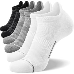 FITRELL 6 Pack Men’s Ankle Running Socks Low Cut Cushioned Athletic Sports Socks 7-9/9-12/12-15(Black+white+grey Mixed)