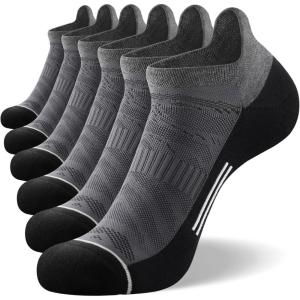 FITRELL 6 Pack Men’s Ankle Running Socks Low Cut Cushioned Athletic Sports Socks 7-9/9-12/12-15(New Grey Black)