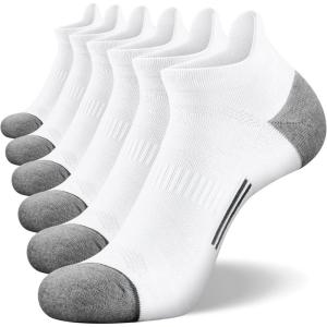 FITRELL 6 Pack Men’s Ankle Running Socks Low Cut Cushioned Athletic Sports Socks 7-9/9-12/12-15(New White)