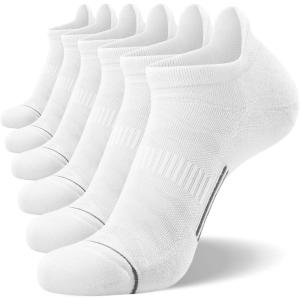 FITRELL 6 Pack Men’s Ankle Running Socks Low Cut Cushioned Athletic Sports Socks 7-9/9-12/12-15(White+grey)