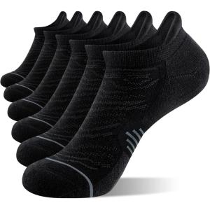 FITRELL 6 Pack Womens Ankle Running Socks Cushioned Low Cut Tab Athletic Socks(Black)
