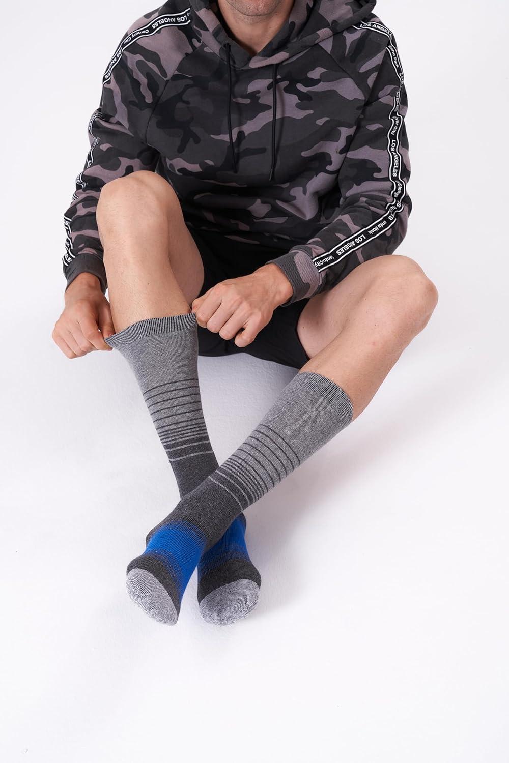 imageFITRELL 4 Pack Mens Merino Wool Hiking Socks Wicking Cushioned Warm Thermal Lightweight Boot Crew Dress SocksBlack2blue2