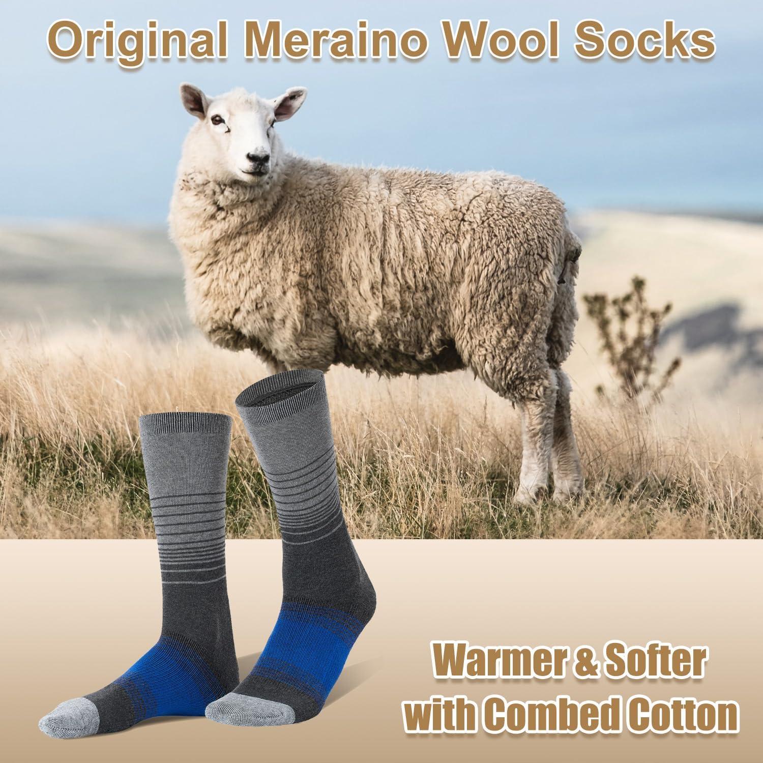 imageFITRELL 4 Pack Mens Merino Wool Hiking Socks Wicking Cushioned Warm Thermal Lightweight Boot Crew Dress SocksBlack2blue2