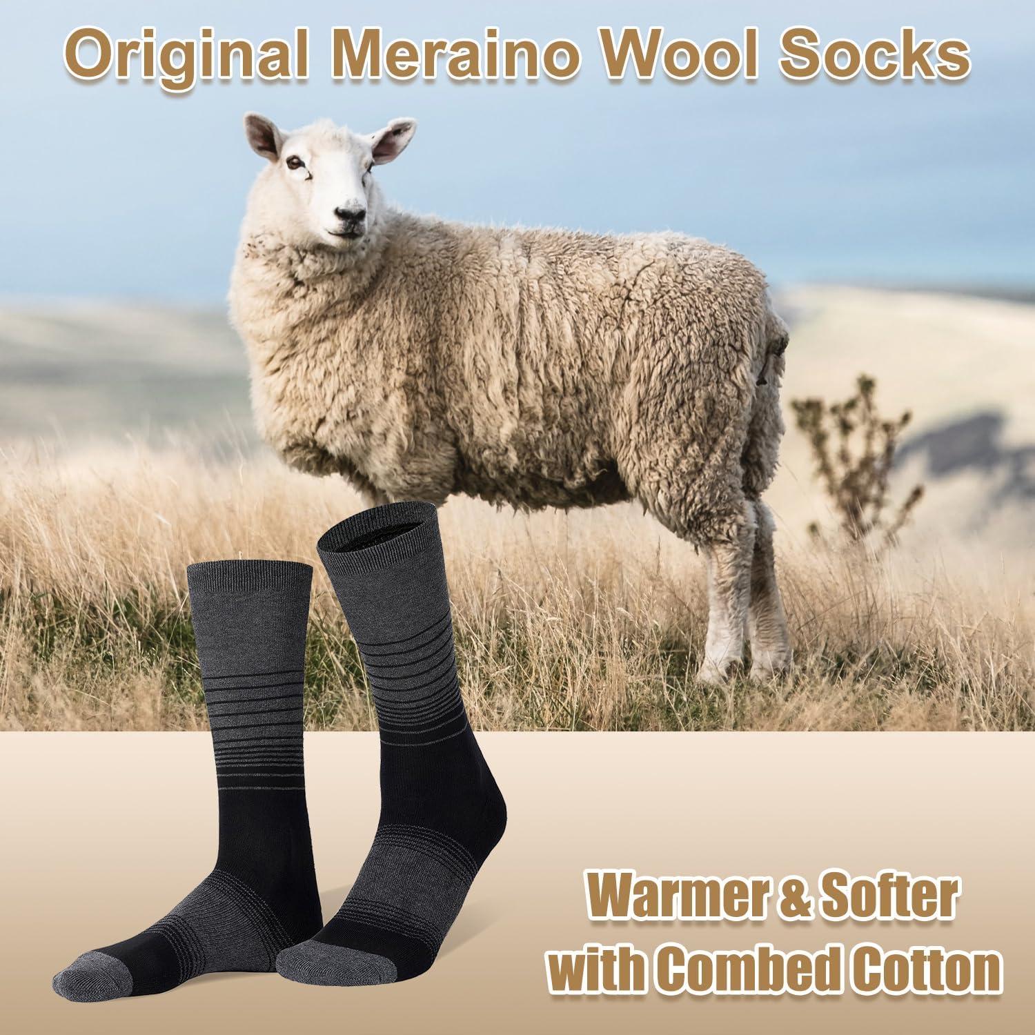 imageFITRELL 4 Pack Mens Merino Wool Hiking Socks Wicking Cushioned Warm Thermal Lightweight Boot Crew Dress SocksBlack4