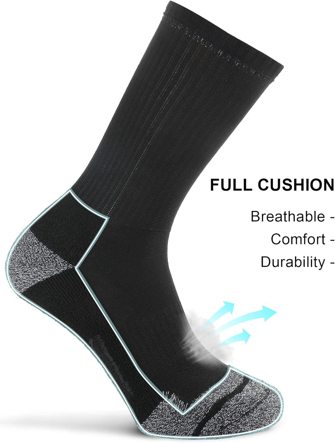 imageFITRELL 6 Pack Mens Athletic Moisture Wicking Crew Socks Cushioned Sport Running Work Boot Socks Size 9121215Black2white2grey2