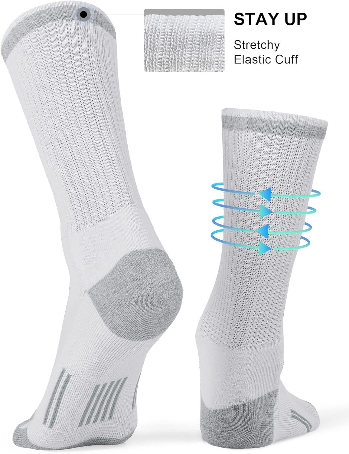 imageFITRELL 6 Pack Mens Athletic Moisture Wicking Crew Socks Cushioned Sport Running Work Boot Socks Size 9121215Black2white2grey2