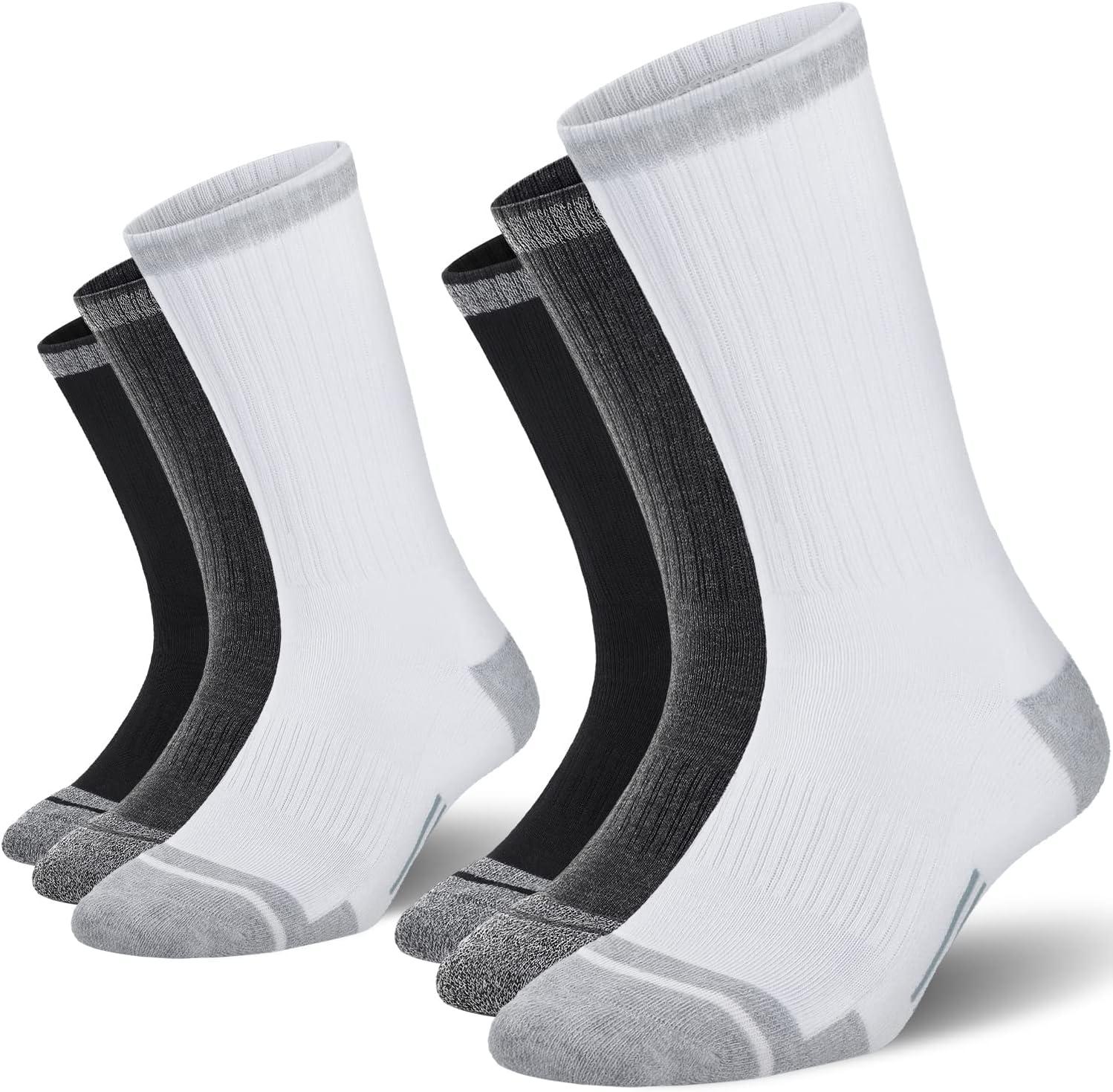 imageFITRELL 6 Pack Mens Athletic Moisture Wicking Crew Socks Cushioned Sport Running Work Boot Socks Size 9121215Black2white2grey2