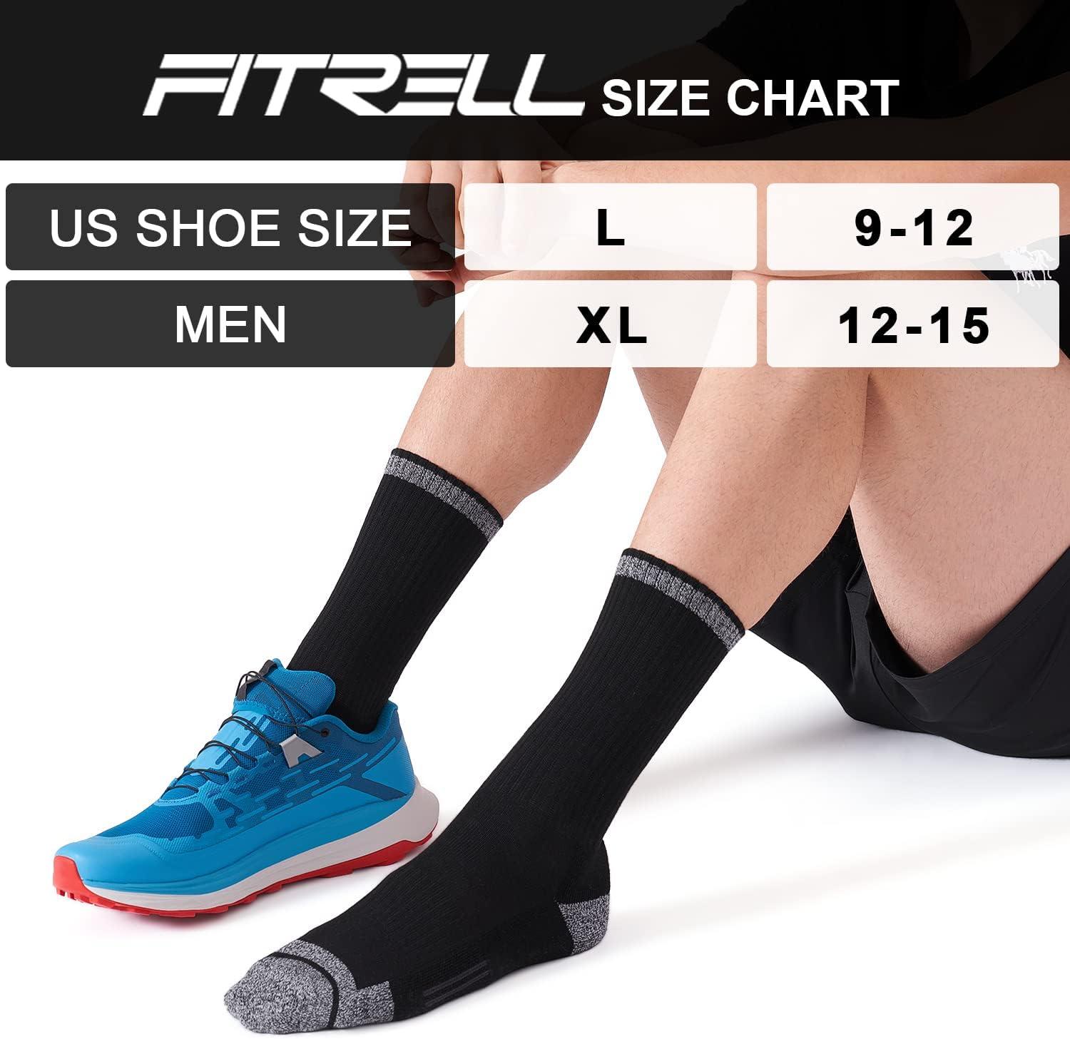 imageFITRELL 6 Pack Mens Athletic Moisture Wicking Crew Socks Cushioned Sport Running Work Boot Socks Size 9121215Black2white2grey2