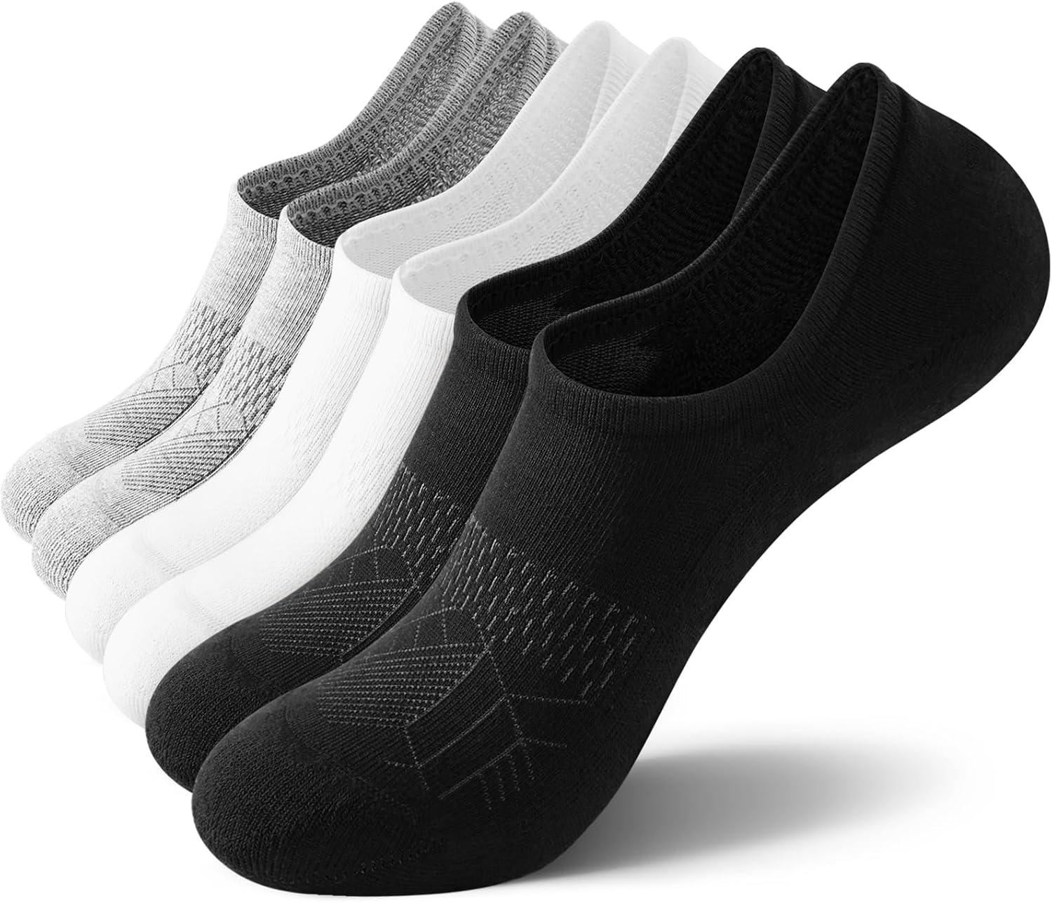 imageFITRELL No Show Socks Womens Cotton Cushioned Athletic Ankle Low Cut Invisible Non Slip Socks 58 Pairs3 Pairs Classicblackwhitegrey