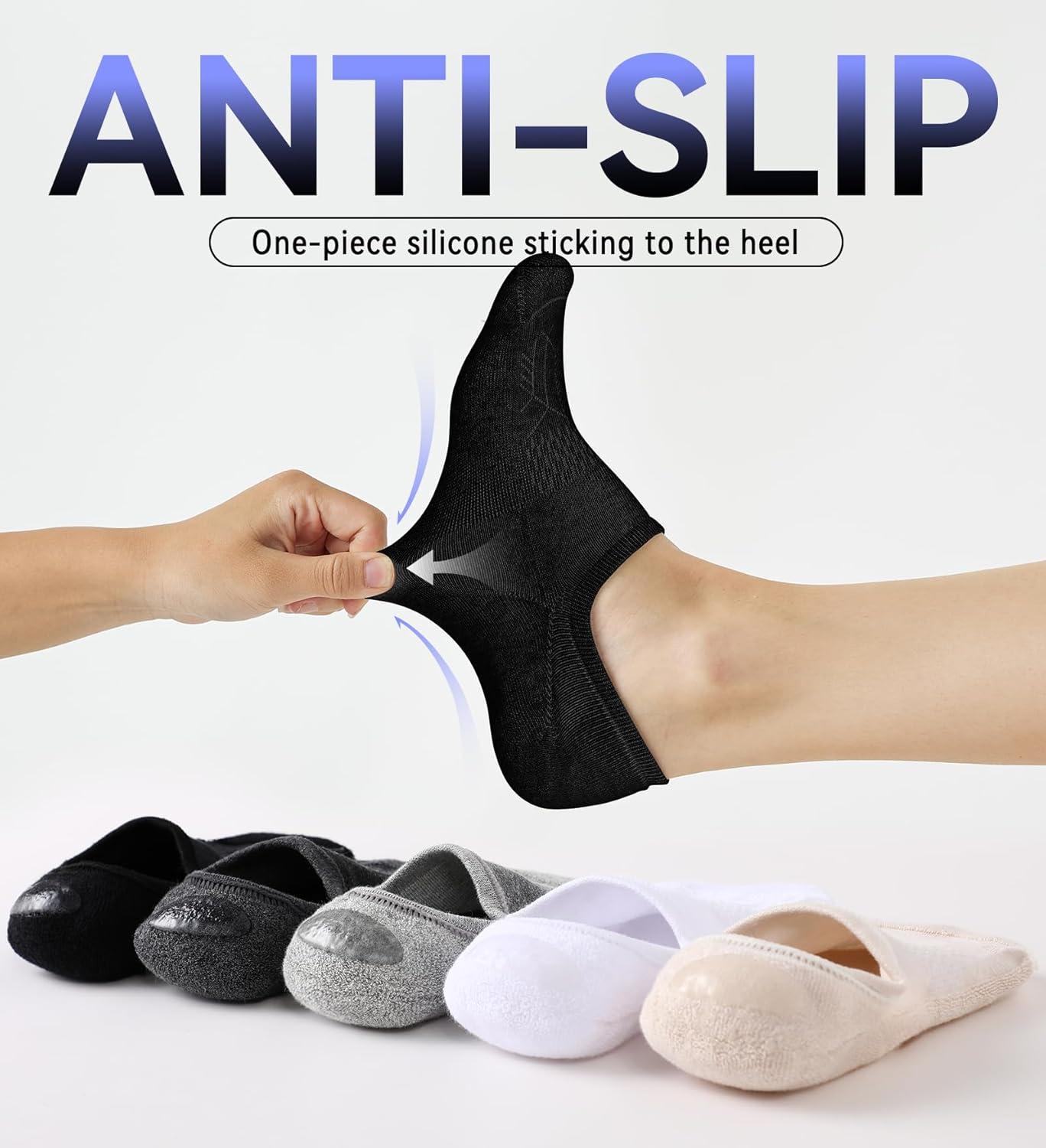 imageFITRELL No Show Socks Womens Cotton Cushioned Athletic Ankle Low Cut Invisible Non Slip Socks 58 Pairs3 Pairs Classicblackwhitegrey