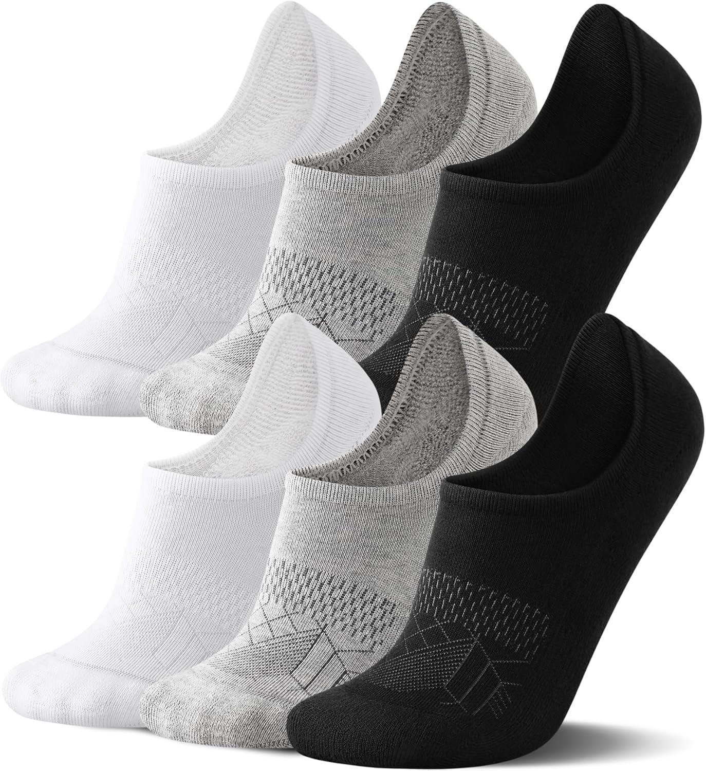 imageFITRELL No Show Socks Womens Cotton Cushioned Athletic Ankle Low Cut Invisible Non Slip Socks 58 Pairs3 Pairs Classicblackwhitegrey