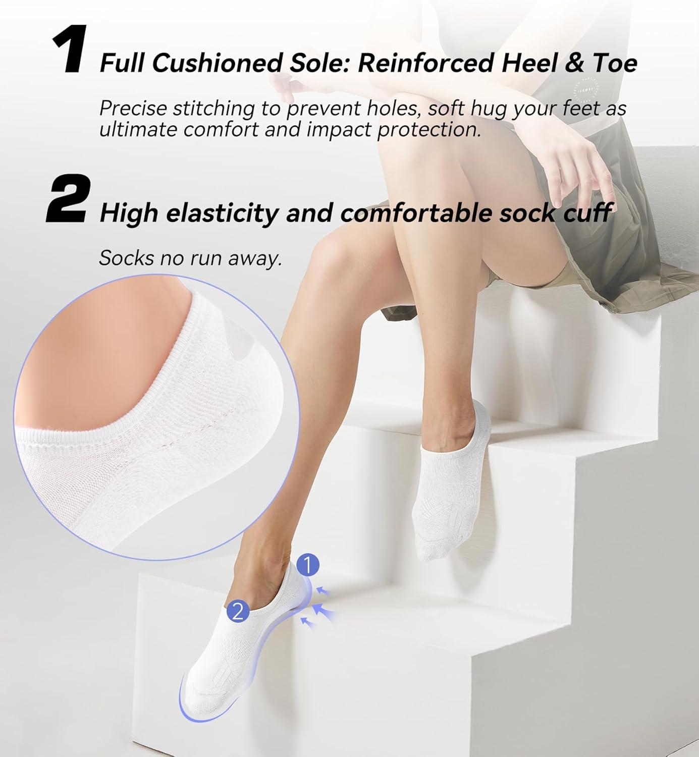 imageFITRELL No Show Socks Womens Cotton Cushioned Athletic Ankle Low Cut Invisible Non Slip Socks 58 Pairs3 Pairs Classicblackwhitegrey