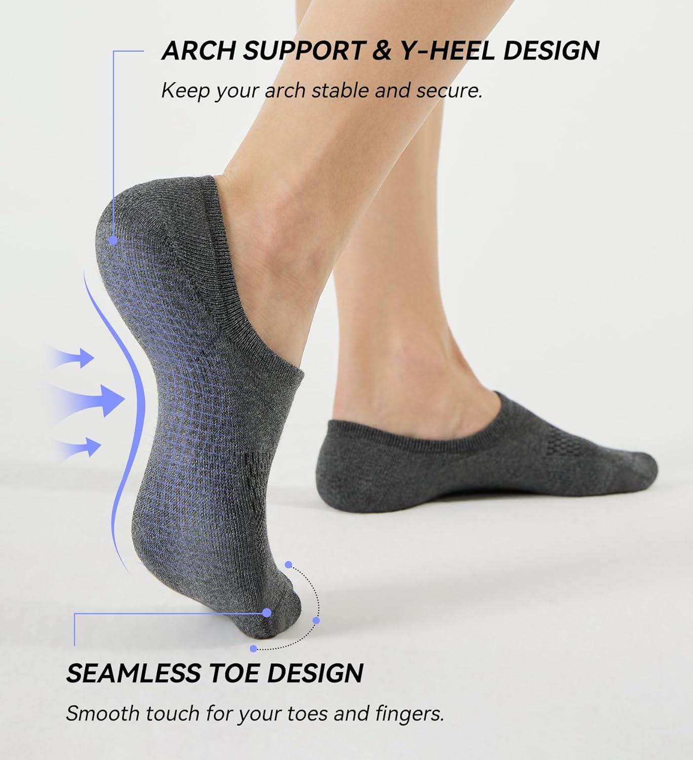 imageFITRELL No Show Socks Womens Cotton Cushioned Athletic Ankle Low Cut Invisible Non Slip Socks 58 Pairs5 Pairs Classic Blackwhitedark Greygreynude