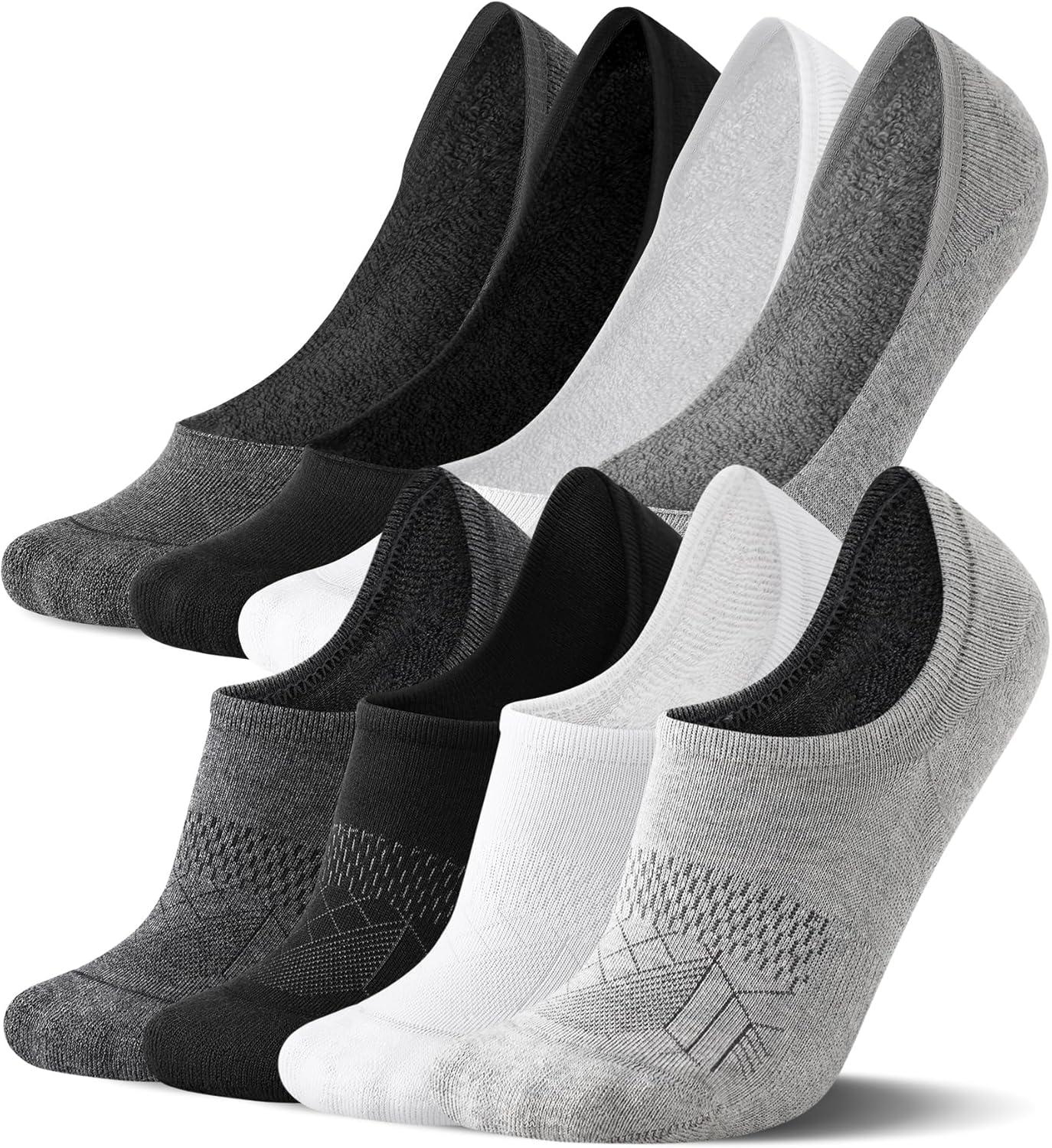 imageFITRELL No Show Socks Womens Cotton Cushioned Athletic Ankle Low Cut Invisible Non Slip Socks 58 Pairs8 Pairs Ankle Low Blackwhitedark Greygrey