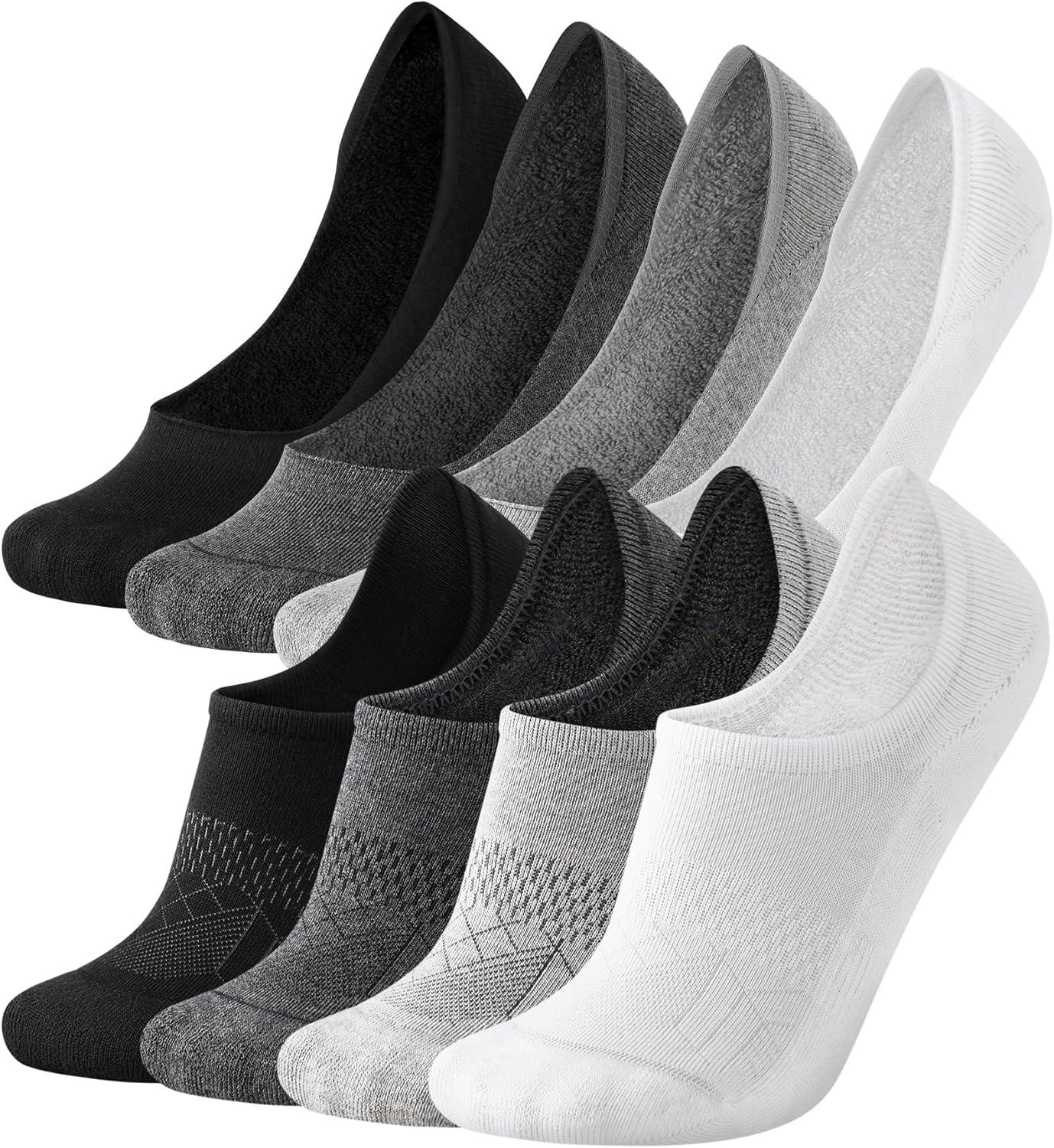 imageFITRELL No Show Socks Womens Cotton Cushioned Athletic Ankle Low Cut Invisible Non Slip Socks 58 Pairs8 Pairs Ankle Low Blackwhitedark Greygrey