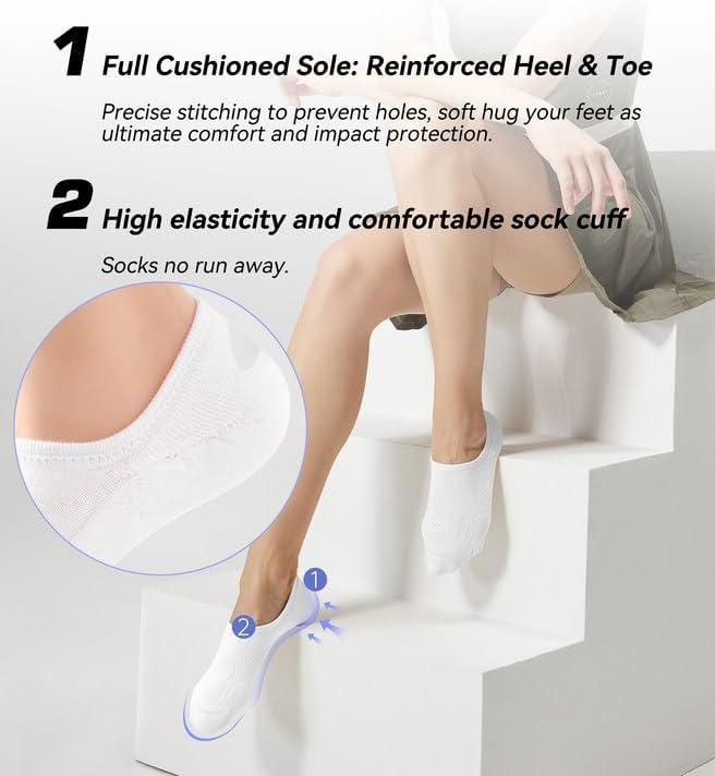 imageFITRELL No Show Socks Womens Cotton Cushioned Athletic Ankle Low Cut Invisible Non Slip Socks 58 Pairs8 Pairs Ankle Low Blackwhitedark Greygrey