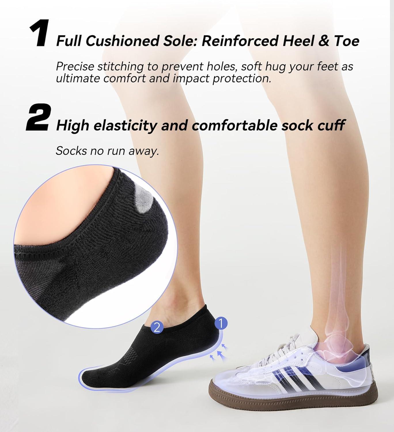 imageFITRELL No Show Socks Womens Cotton Cushioned Athletic Ankle Low Cut Invisible Non Slip Socks 58 Pairs8 Pairs Black