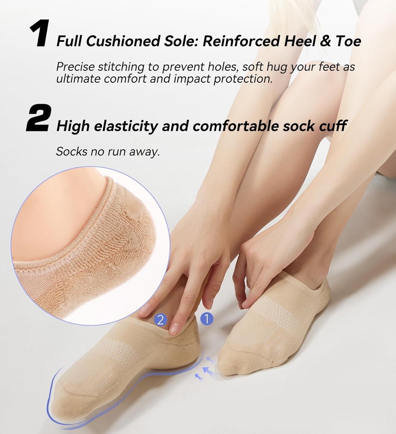 imageFITRELL No Show Socks Womens Cotton Cushioned Athletic Ankle Low Cut Invisible Non Slip Socks 58 Pairs8 Pairs Mulicolor Tan