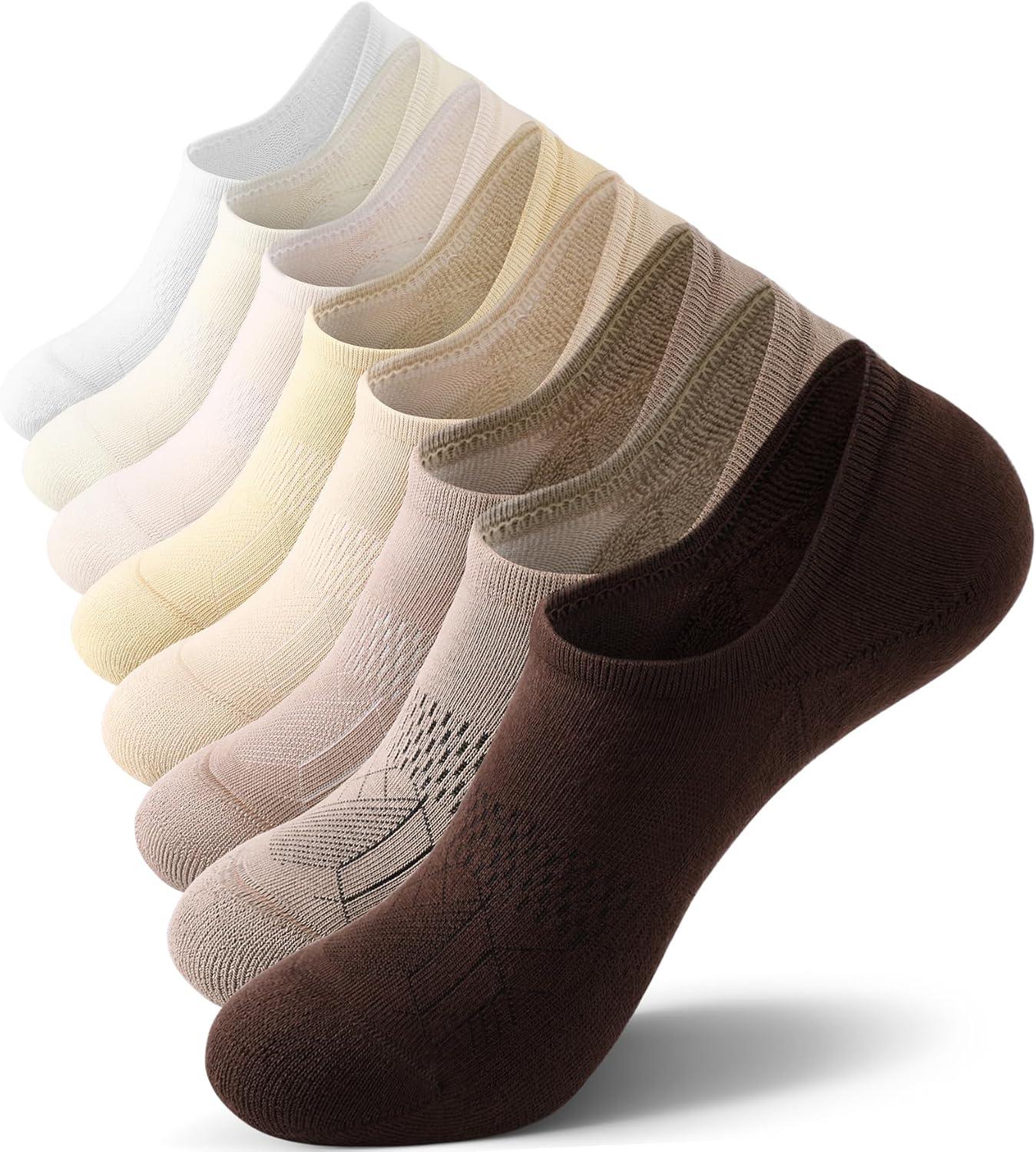 imageFITRELL No Show Socks Womens Cotton Cushioned Athletic Ankle Low Cut Invisible Non Slip Socks 58 Pairs8 Pairs Mulicolor Tan