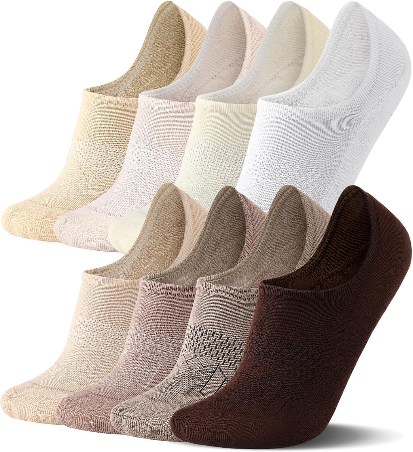 imageFITRELL No Show Socks Womens Cotton Cushioned Athletic Ankle Low Cut Invisible Non Slip Socks 58 Pairs8 Pairs Mulicolor Tan