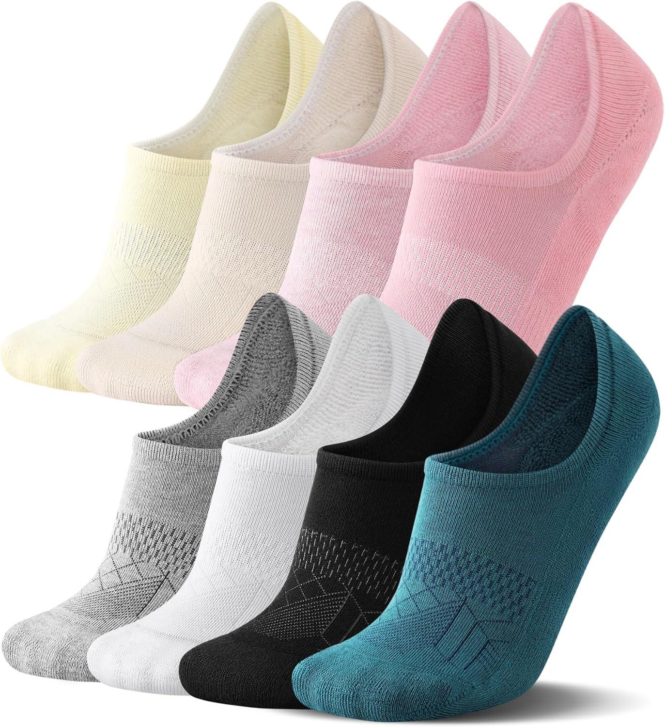 imageFITRELL No Show Socks Womens Cotton Cushioned Athletic Ankle Low Cut Invisible Non Slip Socks 58 Pairs8 Pairs Mulicolor Wonder Amber