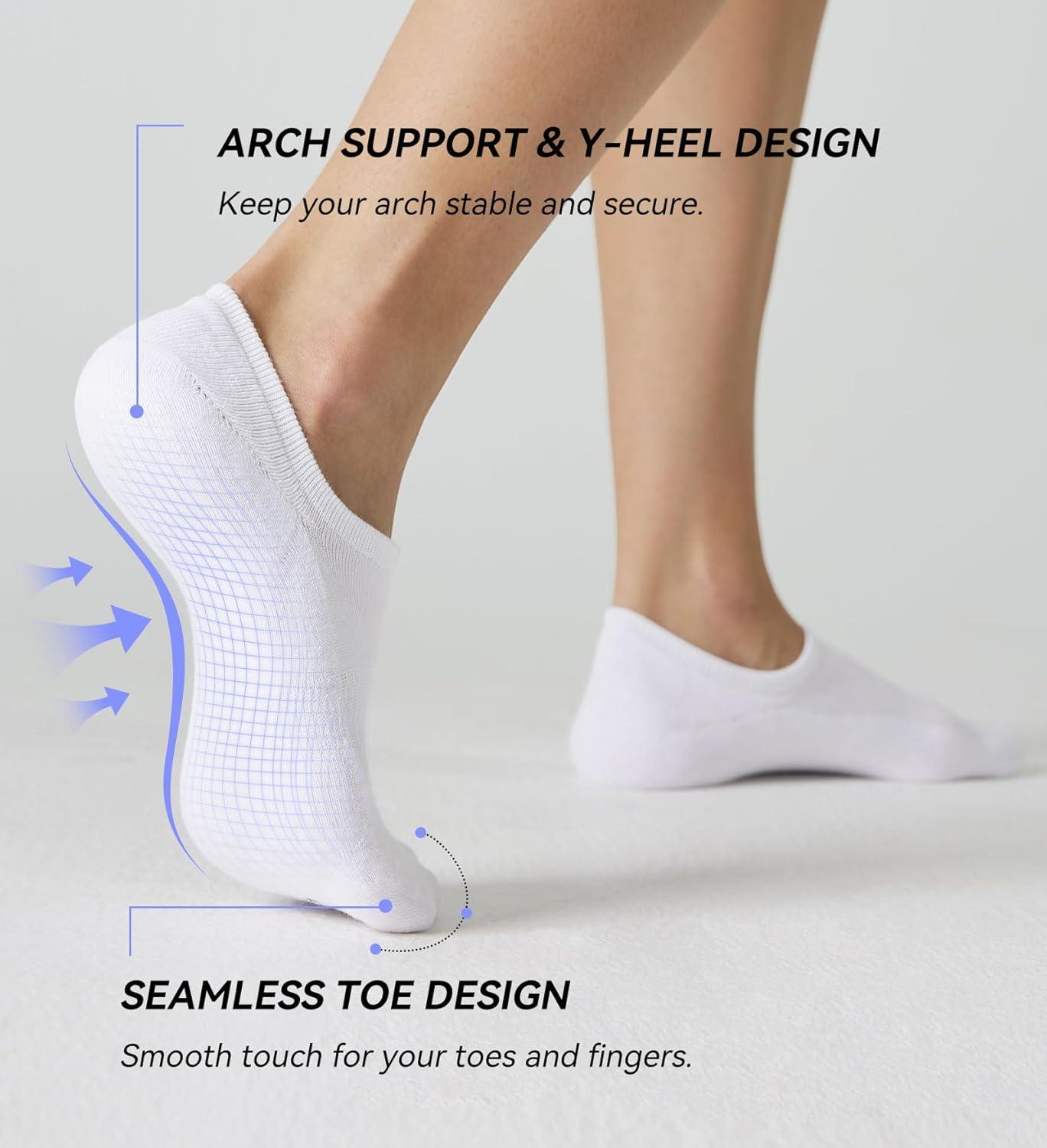 imageFITRELL No Show Socks Womens Cotton Cushioned Athletic Ankle Low Cut Invisible Non Slip Socks 58 Pairs8 Pairs White
