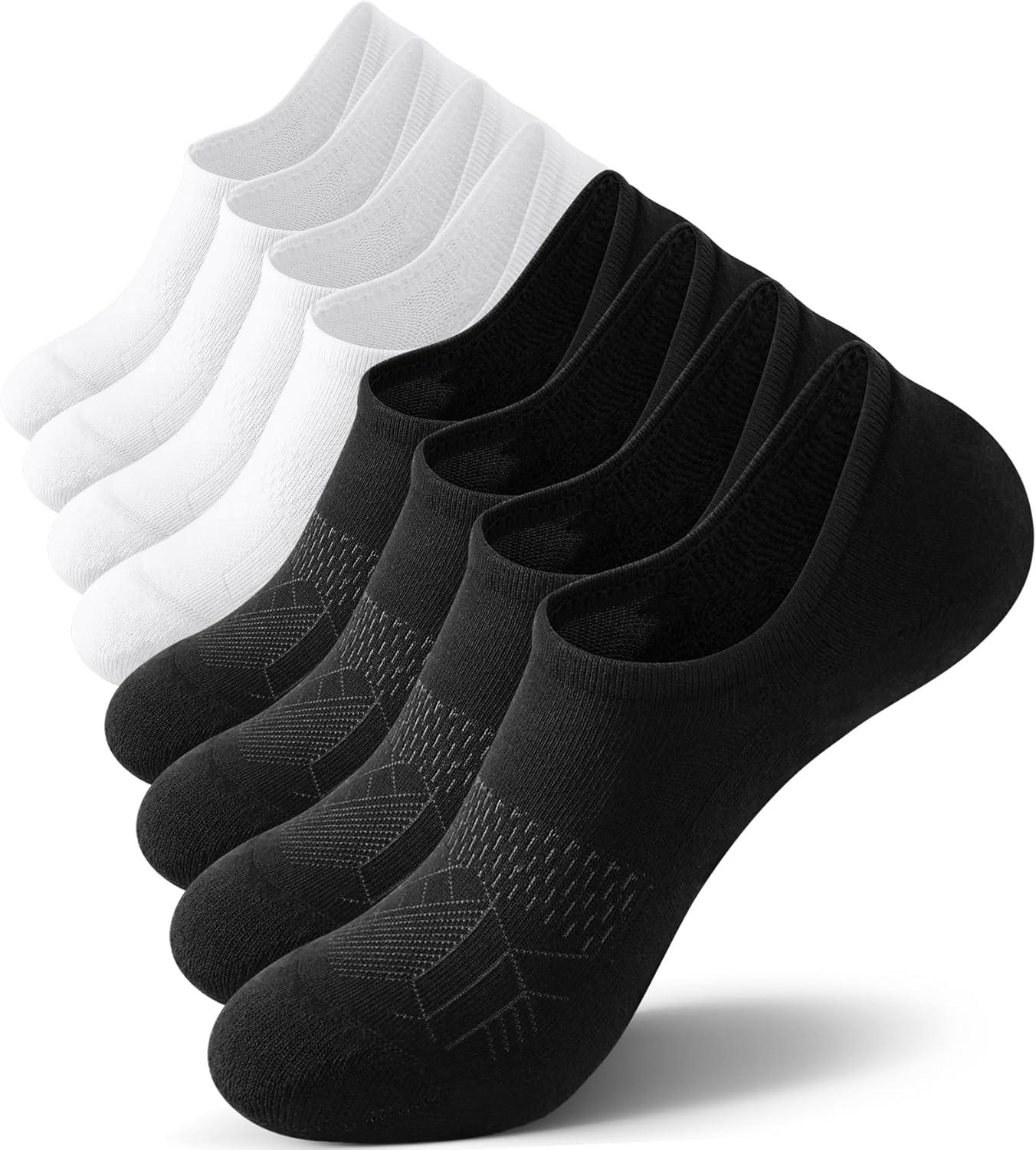 imageFITRELL No Show Socks Womens Cotton Cushioned Athletic Ankle Low Cut Invisible Non Slip Socks 58 PairsBasic Black4white4