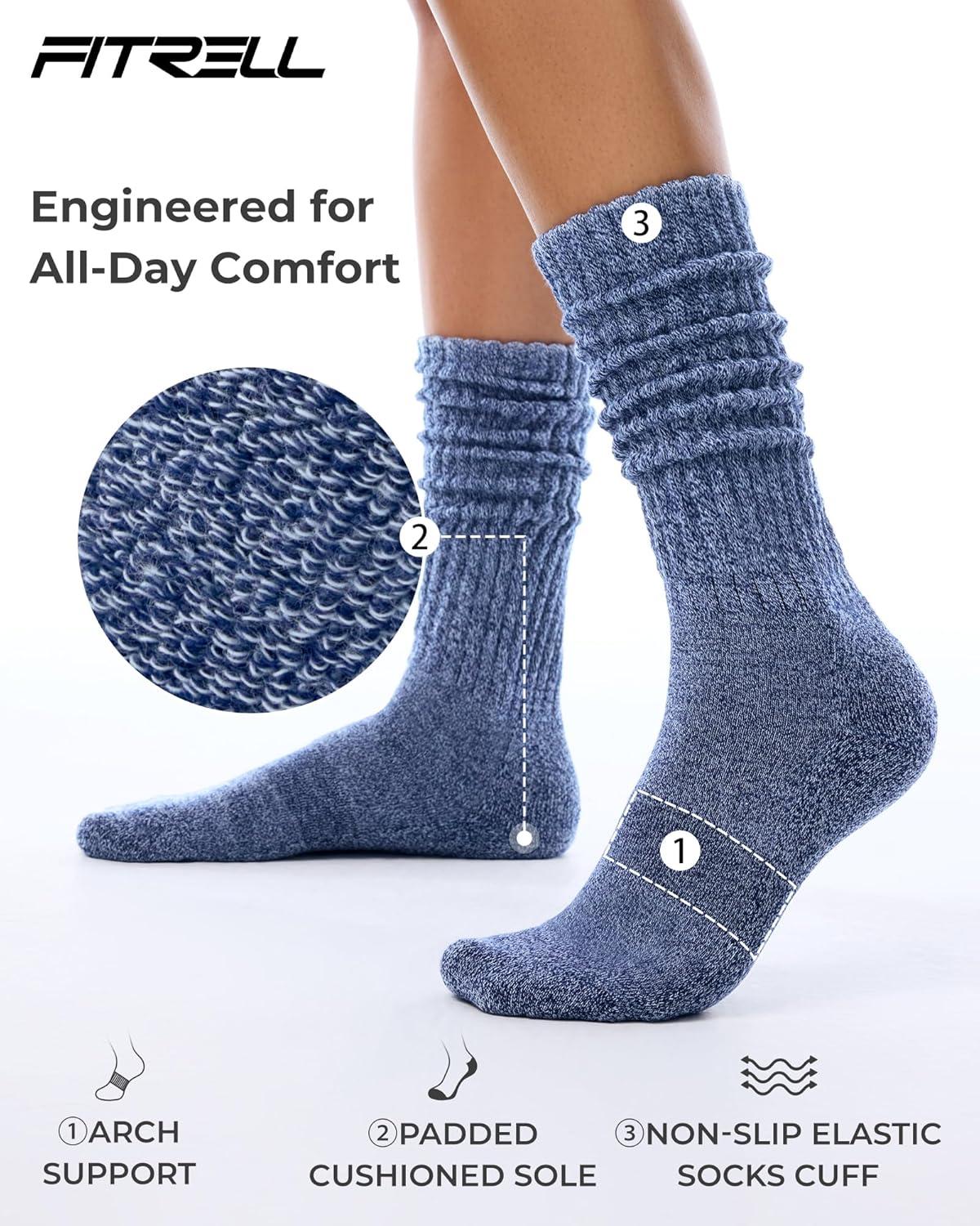 imageFITRELL Slouch Socks for Women 3 Pairs Soft Cotton Knee High Scrunch Tube Boot SocksBluebrownpink