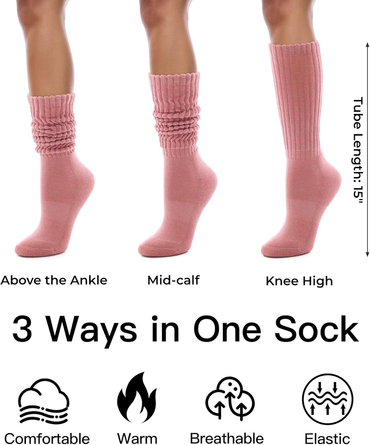imageFITRELL Slouch Socks for Women 3 Pairs Soft Cotton Knee High Scrunch Tube Boot SocksBluebrownpink