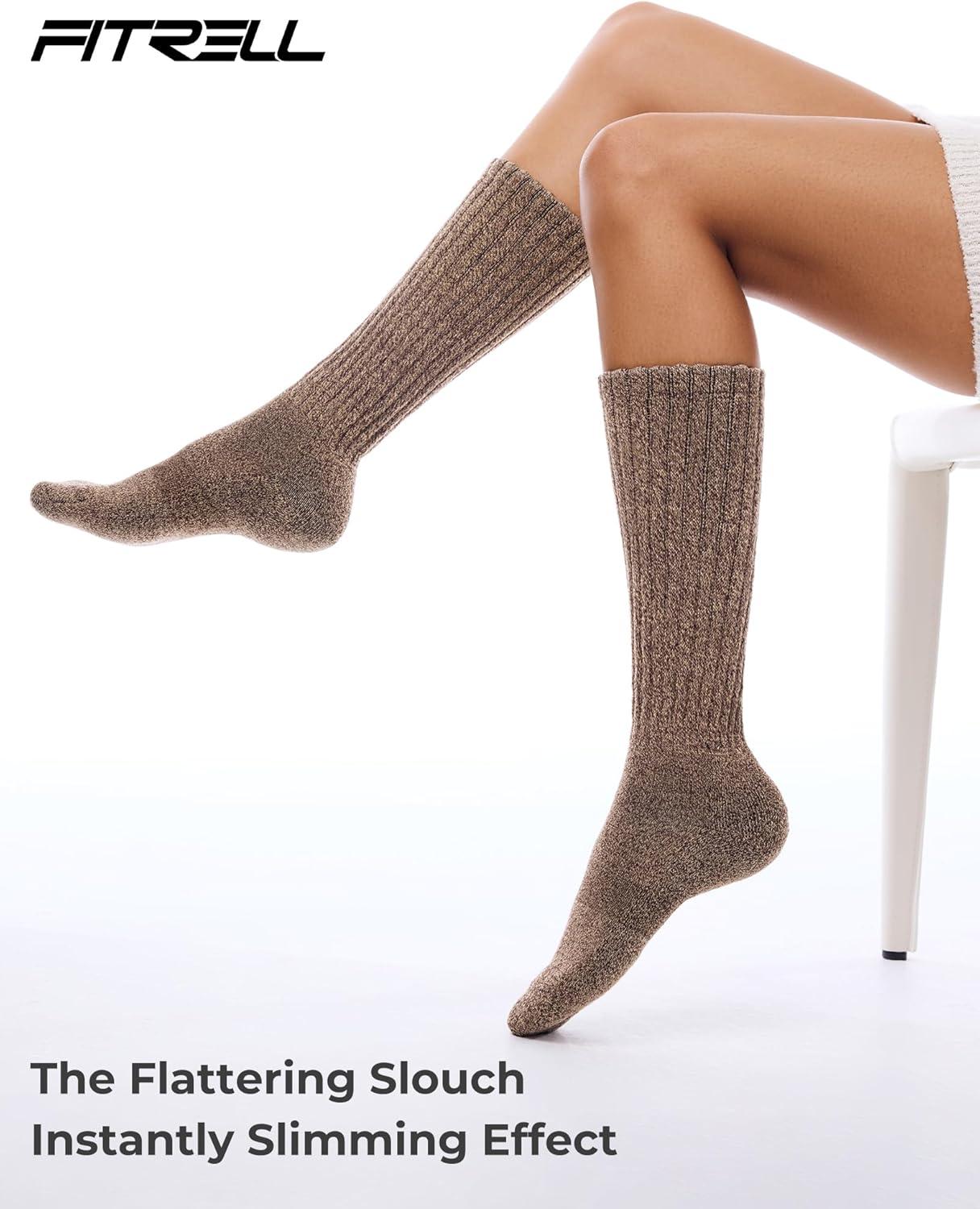 imageFITRELL Slouch Socks for Women 3 Pairs Soft Cotton Knee High Scrunch Tube Boot SocksBluebrownpink