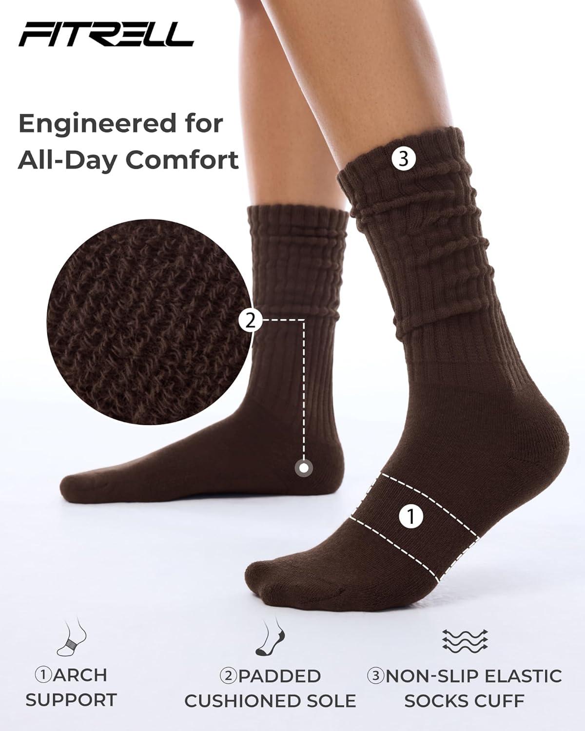 imageFITRELL Slouch Socks for Women 3 Pairs Soft Cotton Knee High Scrunch Tube Boot SocksKhakilight Browndark Brown