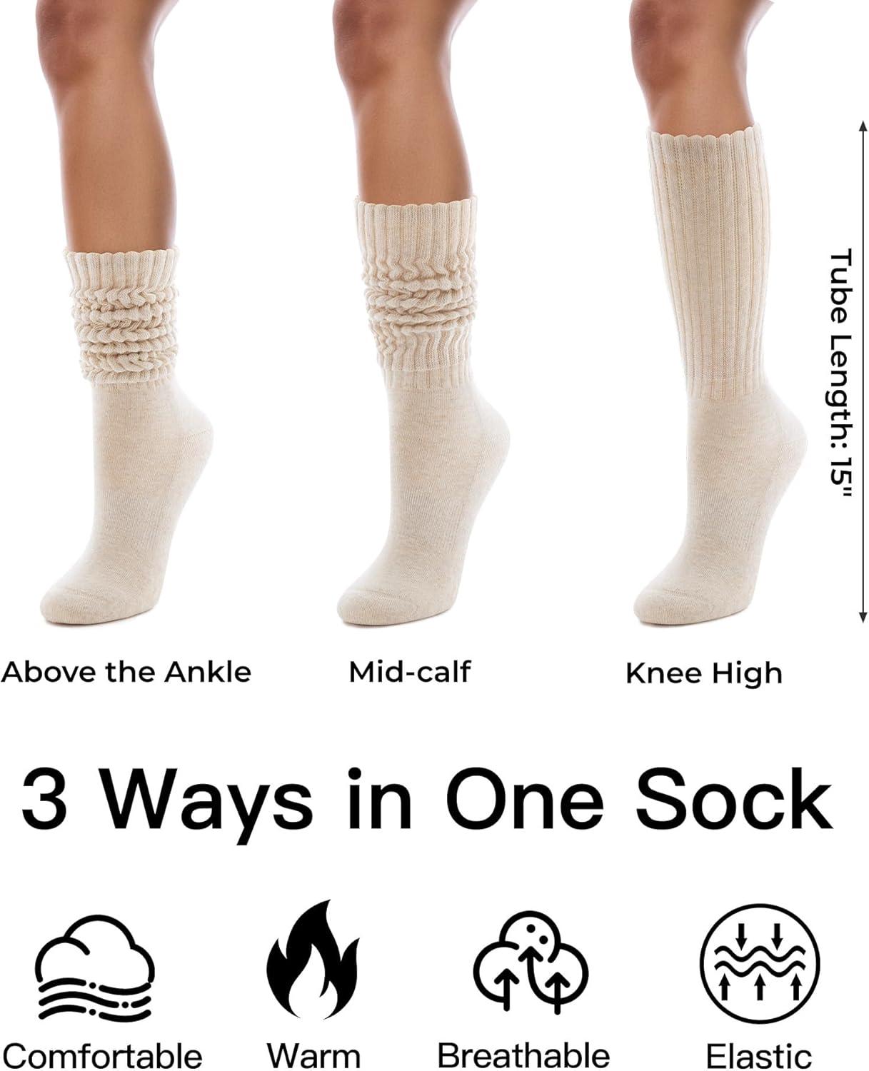 imageFITRELL Slouch Socks for Women 3 Pairs Soft Cotton Knee High Scrunch Tube Boot SocksKhakilight Browndark Brown