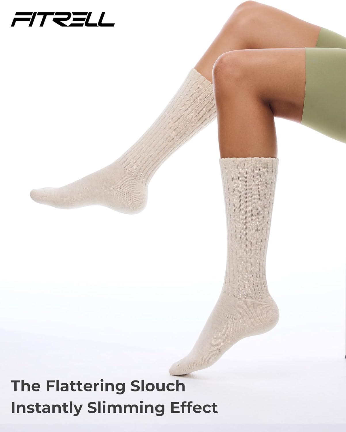 imageFITRELL Slouch Socks for Women 3 Pairs Soft Cotton Knee High Scrunch Tube Boot SocksKhakilight Browndark Brown